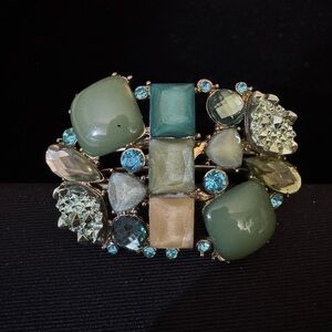 Elegant Green and Blue Gemstone Clamper Bracelet